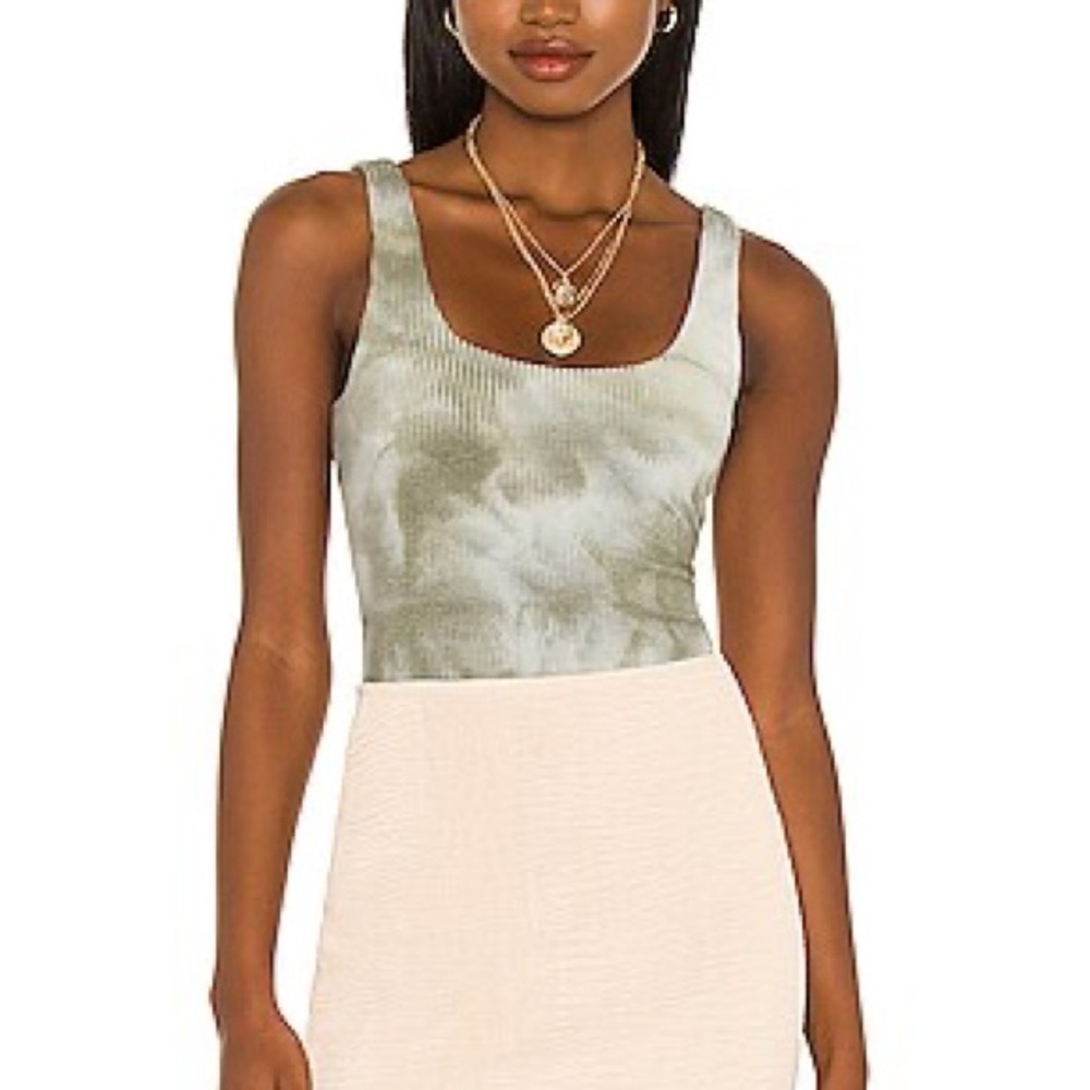 House of Harlow 1960 Ribbed Cream + Olive Bodysuit